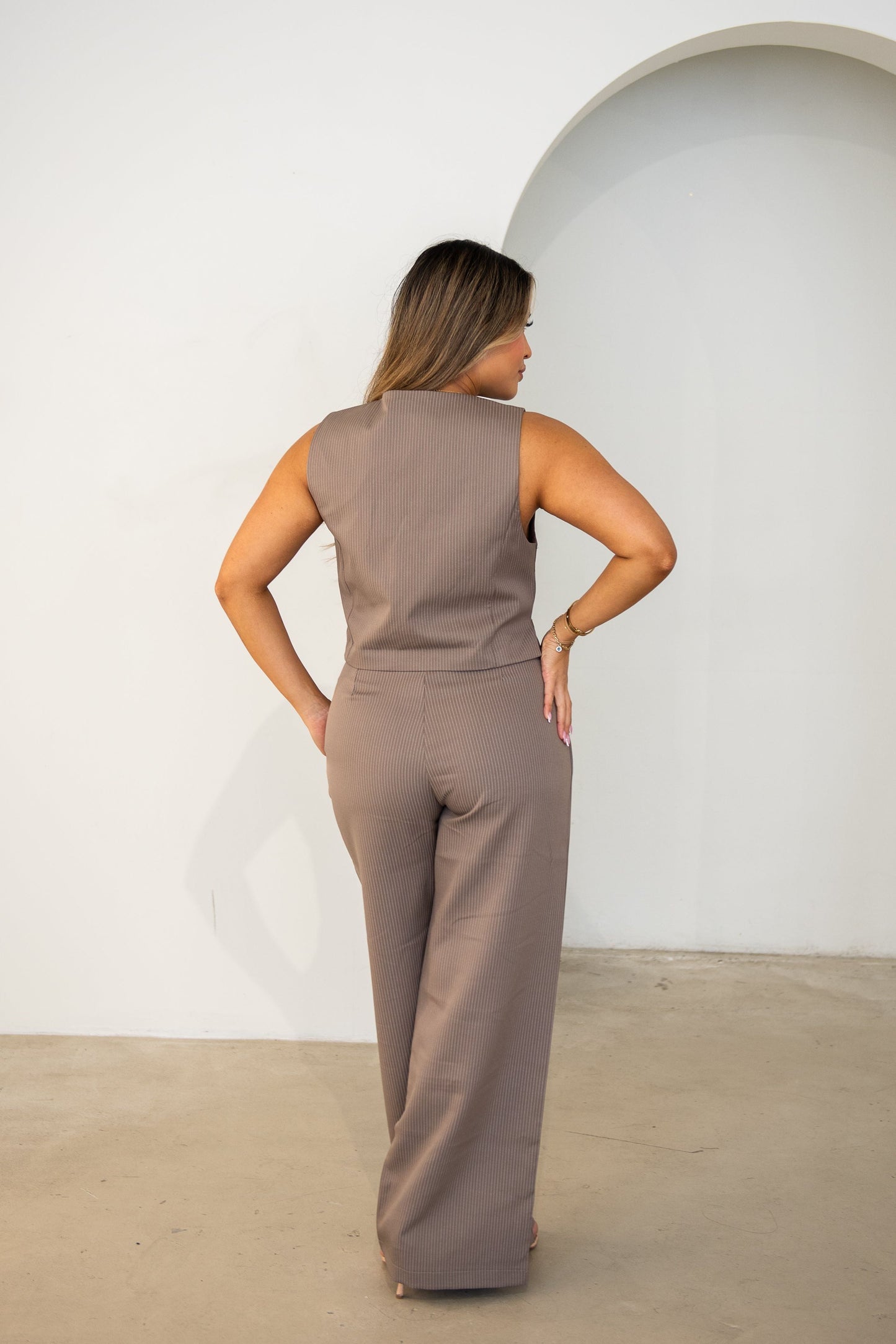 Amira Striped Vest- Brown