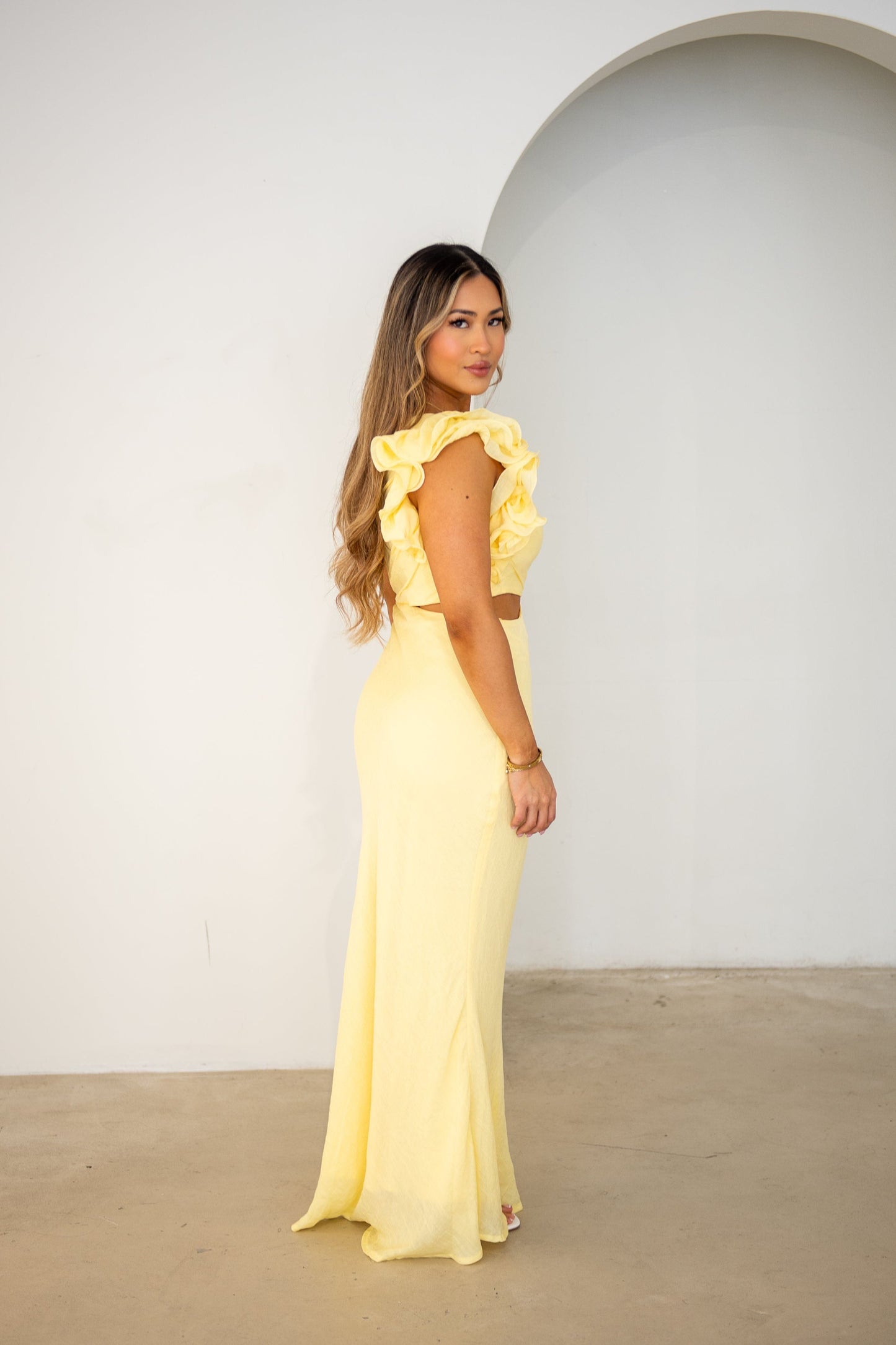 Kylie  Maxi Dress - Yellow Frill